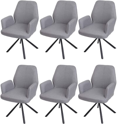 Set van 6 eetkamerstoelen MCW-H71, keukenstoel fauteuil stoel, draaibare auto positie stof / textiel staal ~ lichtgrijs