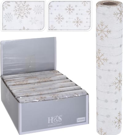 Loper tafel Kerst wit met goud - 28 x 270 cm - Tafelloper - Kerstmis -lengte 270 x breedte 28 x hoogte 0,1 cm