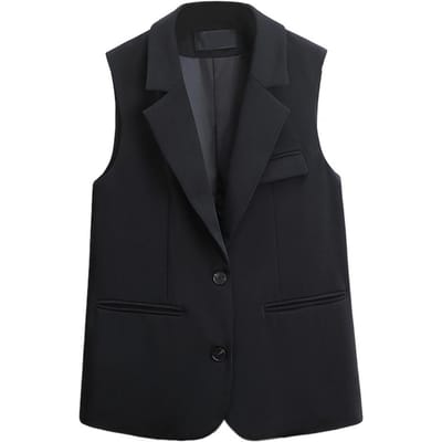 Effen Dames Mouwloos Vest Elegant met Dubbele Knoopsluiting Diepe V-hals Western Stijl Cardigan Pakjas M