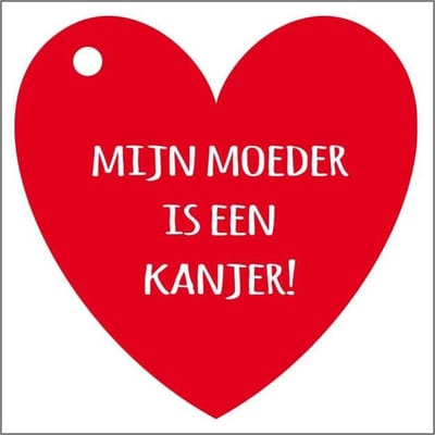 Bloemenkaartje Moederdag - Cadeaukaartje 7 x 7 cm - 20 Stuks - Mijn Moeder is een kanjer - Hartvormig - Met Boorgaatje