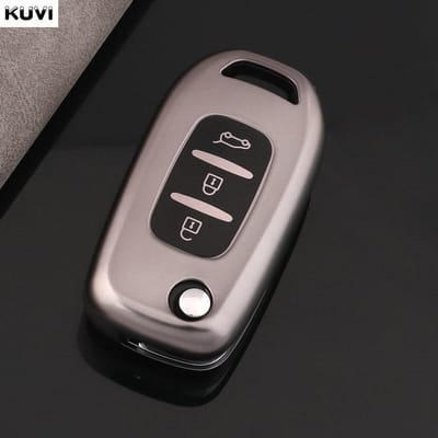 Coque de protection pour clé de voiture pliable en TPU pour Renault Kwid Kadjar Captur Megane Sandero Stepway Logan Clio 5 Arkana gray