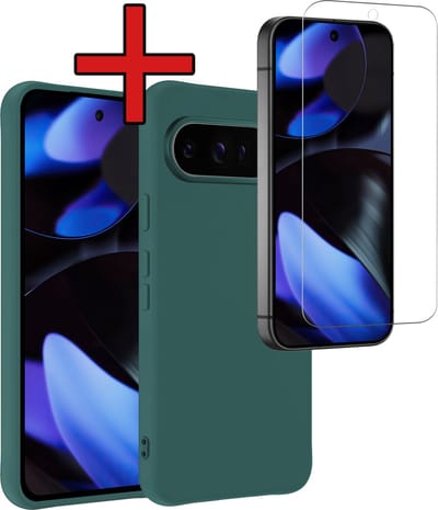 Hoesje - Met Screenprotector - Geschikt voor Google Pixel 10 Pro - Sterk & Shockproof - Telefoon Hoes - Back Cover - Siliconen Case - Telefoonhoes - Donkergroen
