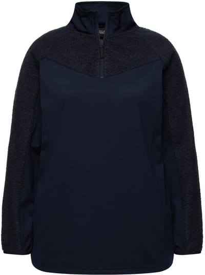 Ulla Popken - Dames - Sweatshirt stretch teddyfleece troy-kraag lange mouwen - Marine - Maat 42+