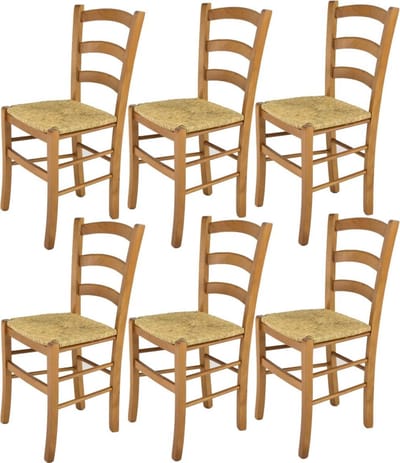 Tommychairs Venice - Eetkamerstoelen - Set van 6 - Eikenhout - Rotan