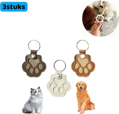 3 stuks - Sleutelhanger - Sleutelhanger voor huisdieren - Leer - Hanger - Voor het bewaren van huisdierharen - Ideaal voor dierenliefhebbers - Diverse kleuren