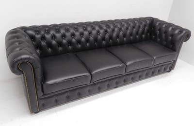 Chesterfield bank - "SPRINGFIELD" - 4 zits met 4 kussens - Rundleder zwart (mat) - 250 cm