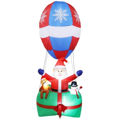 Ballon à Air Chaud Gonflable de Noël Père Noël avec Homme en Pain d'Épice et Manchot Décoration Gonflable de Jardin de Noël pour l'Extérieur red
