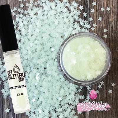 GetGlitterBaby® - Chunky Festival Glitters Sterretjes voor Lichaam en Gezicht Jewels Gel Huid lijm / Bio Vegan Biodegradable Biologische Face Body Glitter - Glow in the dark Sterretjes + Glittergel Huidlijm
