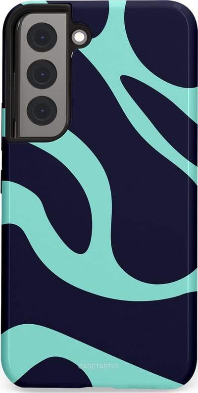 Casetastic Hoesje Geschikt voor Samsung S22 - Stijlvolle Beschermende Duo-layer Case - Golvenritme Aqua-Marine