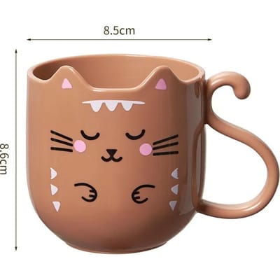 Tasse de gargarisme modèle chat mignon tasse de café au lait pour petit-déjeuner avec poignée en queue de chat tasse de lavage résistante aux chutes tasse de brossage de toilettes pour enfants 301-400ml brown