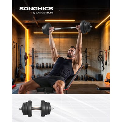 SONGMICS Verstelbare kunststof halterset met stalen verbindingsbuis, korte halterset, 20 kg, workout fitness training, 1 paar
