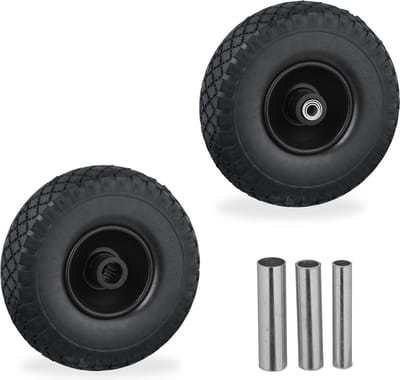 steekwagenwiel - set van 2 - luchtband - 3.00-4 - skelterwiel - 3 adapters - zwart