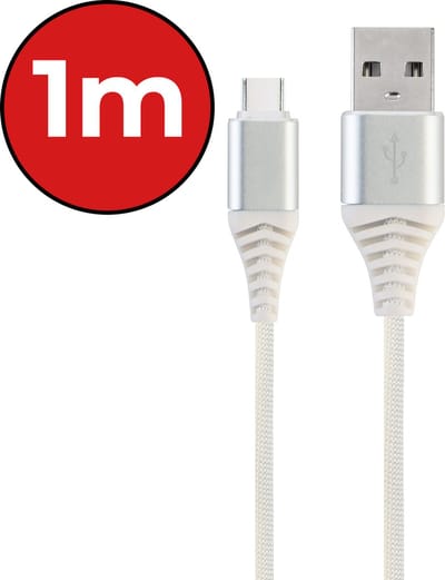USB-C Kabels Oplaadkabel Datakabel USB C Kabel Nylon Gevlochten - USB C naar USB A Kabel - USB C Oplader - 1 meter - Wit