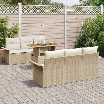 vidaXL - Tuinbank - Set - met - kussen - 7 - pcs - beige - en - crèmekleurig