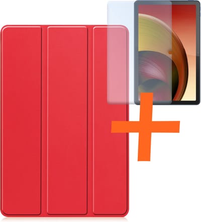 Hoesje - Geschikt voor Lenovo Tab M10 5G - Met Screenprotector - Trifold Bookcase - Hard Cover - Hardcover Book Case - Tablet Hoes - Rood