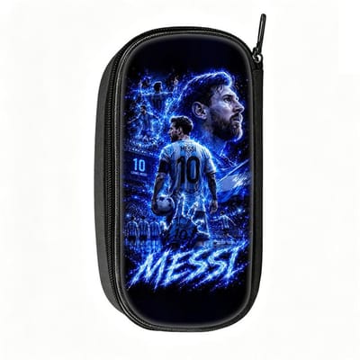 Voetbalster Pennenbakje M-Messi Patroon Leer Potlooddoosje Beste Cadeau make-uptas Student Reis Voetbal Sport Potloodtasje