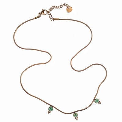 40cm tot 45cm Ketting Dames - Verguld RVS - Slangenketting - Ketting met Drie Groenen Stenen Hanger - Verstelbaar