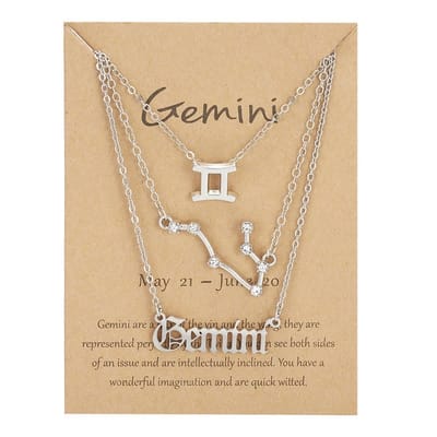 Bixorp Stars Set van 3 Tweeling / Gemini Kettingen - Zilverkleurige Ketting op Cadeau Kaartje - Sterrenbeeld / Zodiac Sieraden Set