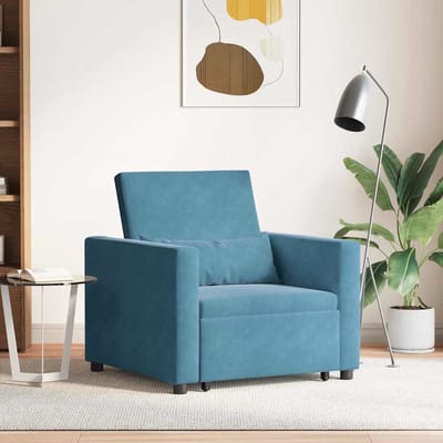 vidaXL - Uittrekbare - slaapbank - eenpersoons - met - wielen - Blauw - Fluweel