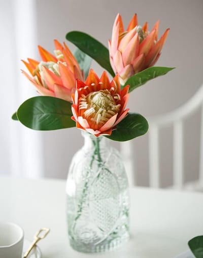 3 Stuks Kunstbloemen van Zijde - Protea Cynaroides Nepproducten voor Bruiloft Tafelcentra en Decoratie (Roze Oranje)