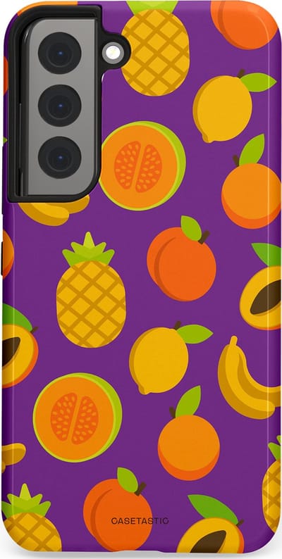 Casetastic Hoesje Geschikt voor Samsung S22 - Stijlvolle Beschermende Duo-layer Case - Tropisch Fruit Feest