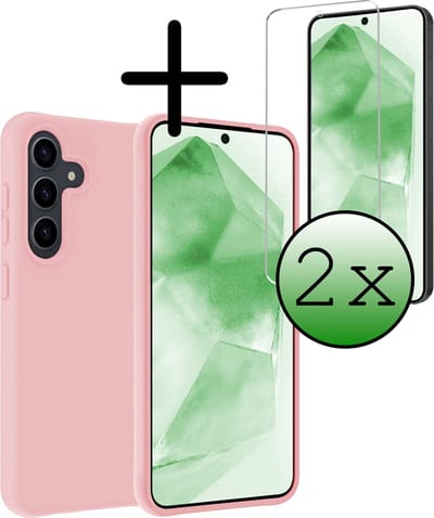 Hoesje Met 2x Screenprotector - Geschikt voor Samsung Galaxy A55 - Sterk & Shockproof - Back Cover - Siliconen Case - Telefoon Hoes - Lichtroze