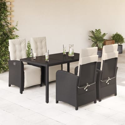 vidaXL - 5-delige - Tuinset - met - kussens - poly - rattan - zwart
