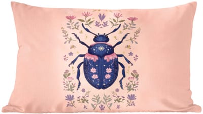 Sierkussens - Kussentjes Woonkamer - 60x40 cm - Kever - Donkerblauw - Bloemen - Sierlijk