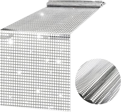 12 x 108 Inch Zilveren Disco Glitter Pailletten Tafelloper Tafel Decor voor Retro 70s 80s Disco Party Decoraties Bruiloft Verjaardag Dance Party