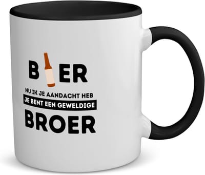 Akyol - bier, nu ik je aandacht heb je bent een geweldige broer koffiemok - theemok - zwart - Broer - de beste broer - verjaardagscadeau - verjaardag - cadeau - cadeautje voor broer - broer artikelen - kado - geschenk - gift - 350 ML inhoud