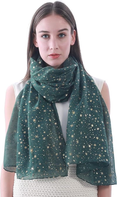 Dames Sjaal Wrap met Sprankelende Sterrenprint - Lichtgewicht Glitter in Zilver en Goud