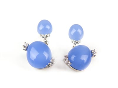 Oorringen Model Double Bubble zilveren oorringen oorbellen gezet met blauwe stenen