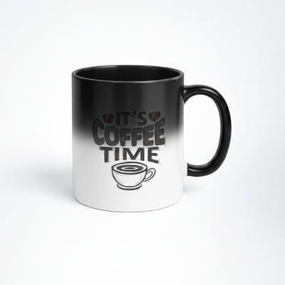 Magische Koffiemok 'IT'S COFFEE TIME' | Warmtegevoelige Zwarte Mok | Cadeau voor Koffieliefhebbers