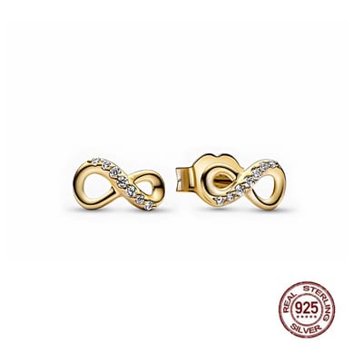 Oorbellen - 925 Sterling Zilver - oorstekers Infinity - Oneindigheid - goudkleurig - Zirkonia - 8 mm