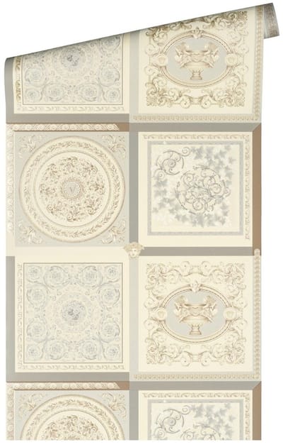 "MEDUSA HOOFD" SATIJN GLANZEND BAROK BEHANG | Design - grijs beige zilver wit - A.S. Création Versace 5