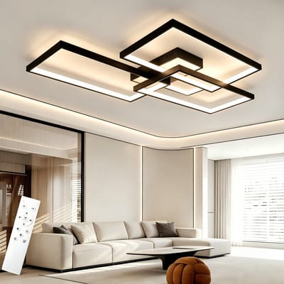 NETTLIFE Plafondlamp LED - 80cm - Dimbaar - 3-Lichts - Zwart - met Afstandsbediening - rechthoekig - Moderne Plafondverlichting - Metaal - voor Slaapkamer | Keuken | Eetkamer - 72W