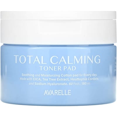 Avarelle, total calming toner pad, 60 sheets, 180ml white
