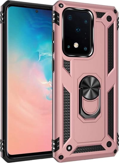 LuxeBass Hoesje geschikt voor Samsung Galaxy S20 Ultra (5G) Hoesje - Anti-Shock Hybrid Ring Armor Rosegoud