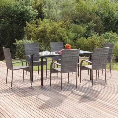 vidaXL - 7-delige - Tuinset - poly - rattan - grijs