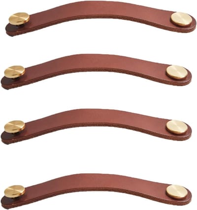 Handgemaakte leren kastgrepen met echte leren knoppen voor keukenkastjes - 4 stuks, duurzaam en stijlvol