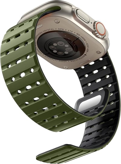 Stravo Magnetische bandje - Geschikt voor Apple Watch 46mm (Series 11/10), 45mm (Series 9/8/7), 44mm (Series 6/5/4, SE 3/2/1), 49mm (Ultra 3/2/1) - Zacht siliconen horlogebandje - Army Green