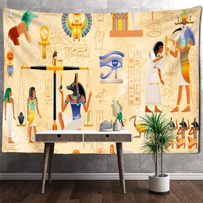 Geel Oud-Egyptisch Wandtapijt Muurhanger Mysterieus Abstract Tapiz Hippie Kunst Huisdecoratie Achtergronddoek 95x70cm orange