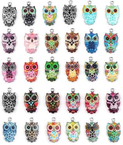 30 stuks uil emaille bedels, kleurrijke uil bedels voor sieraden maken metalen uil bedels hangers schattige dier emaille bedels voor doe-het-zelf ketting oorbel armband kerst ambachtelijke