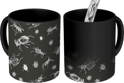 Magische Mok - Foto op Warmte Mokken - Koffiemok - Patronen - Insecten - Zwart Wit - Magic Mok - Beker - 350 ML - Theemok