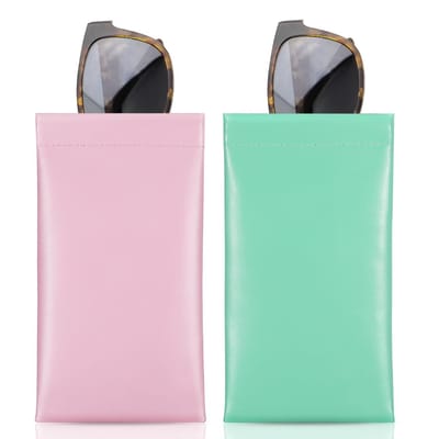 Allecto - Zachte brillenkoker - Draagbaar - PU-leer - Anti-kras zonnebrillen - Roze en mintgroen - Opbergtas met reinigingsdoek - Geschikt voor vol...