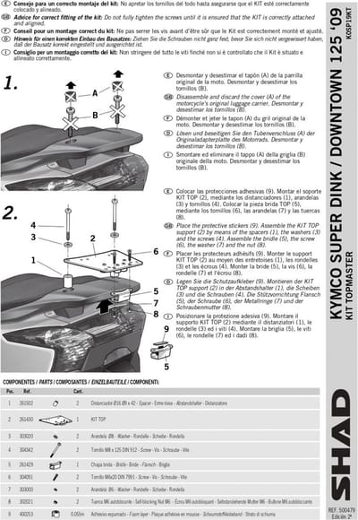 Support de top case Shad pour Scooter Kymco 125 Downtown 2009 à 2015 Neuf