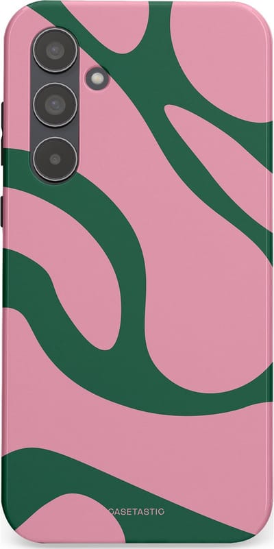 Casetastic hoesje geschikt voor Samsung Galaxy A55 - Dubbellaagse bescherming - Groen Roze Dansende Vormen - Fashion Case - Lichtroze Donkergroen