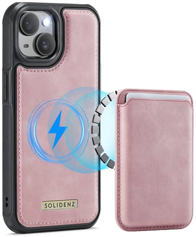 Solidenz Luxe Wallet geschikt voor iPhone 14 hoesje - Magnetische Pasjeshouder - Geschikt voor MagSafe - Schokbestendig - Roze