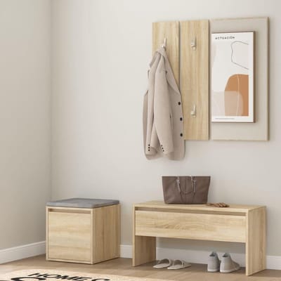 Halmeubel Set - Opbergbank Kapstok - Entree Organiseren - Met Spiegelfunctie - 80 cm Breed - Sonoma Eiken