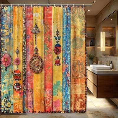 VIKAMA Vintage Boheemse Print Douchegordijn, Indiase Stijl, Voor Woonkamer En Slaapkamer Woondecoratie, Duurzaam En Wasbaar 120X200CM(3.9X6.6FT)